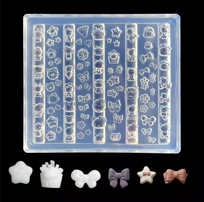 3D Nail Charm Mold 15 - Kitty & Assorted charms