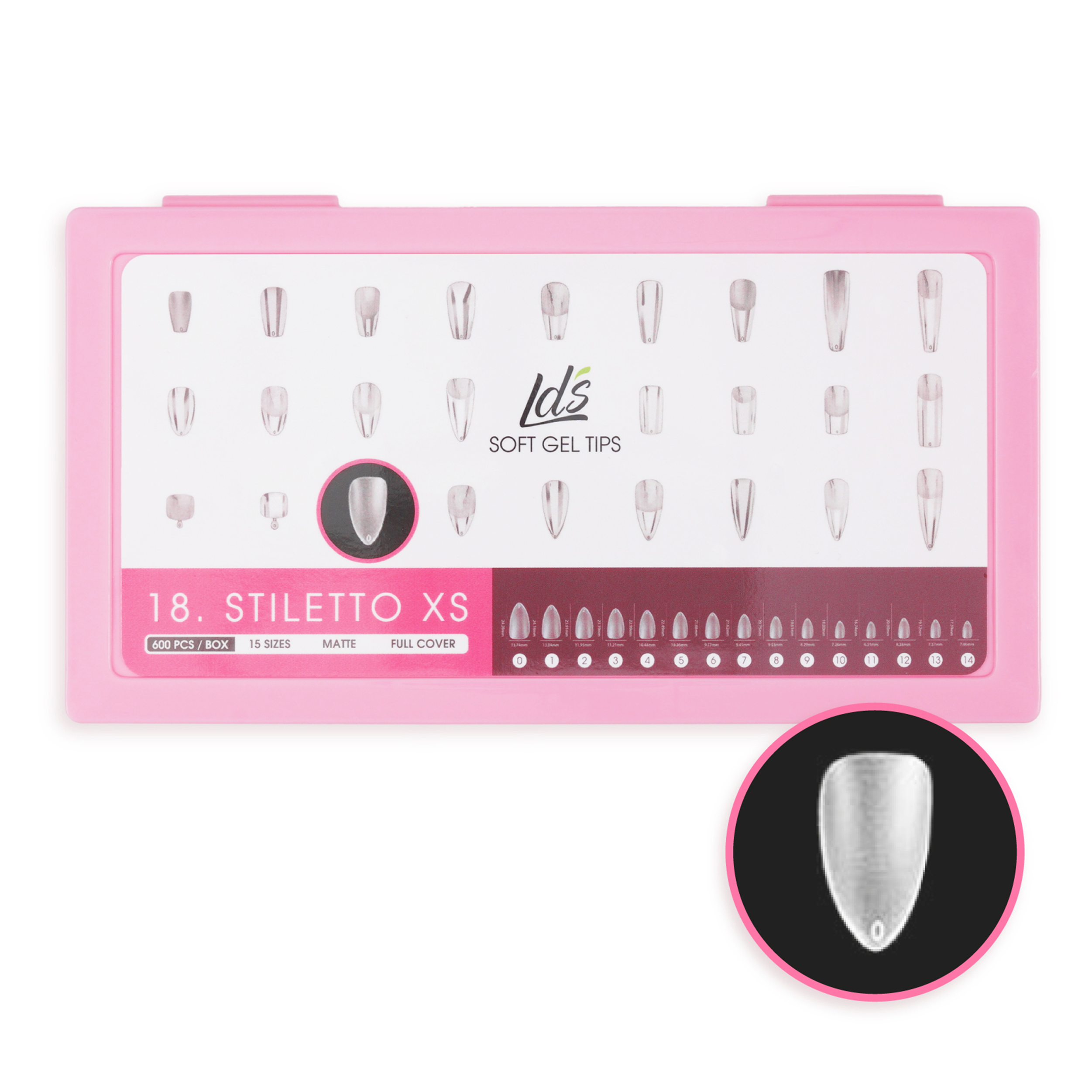 LDS - 18 Stiletto XS Matte Nail Tips (Full Cover) (Box of 600PCS)