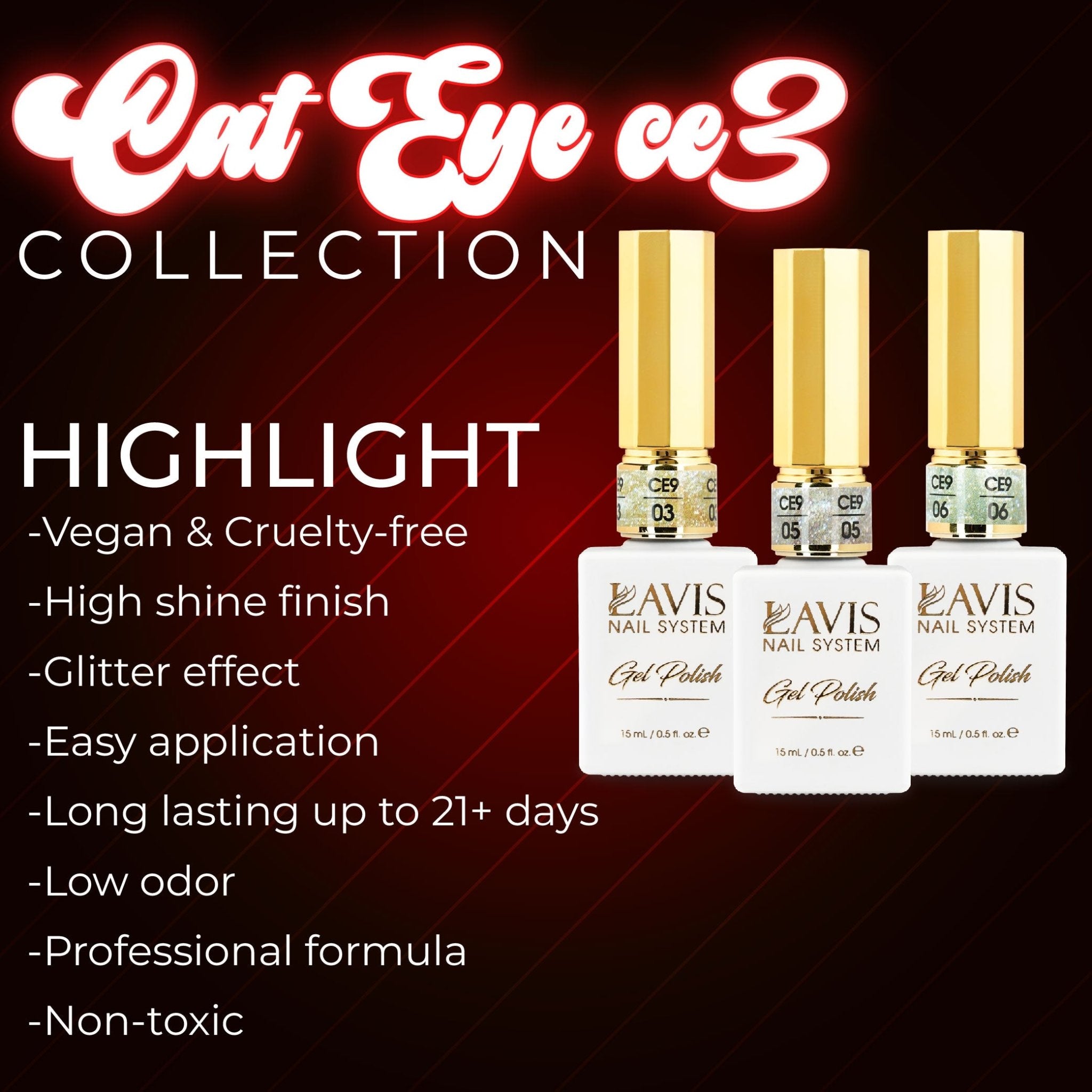 LAVIS Cat Eyes CE3 - Gel Polish 0.5 oz - Tropical Candy Collection - DTK Nail Supply