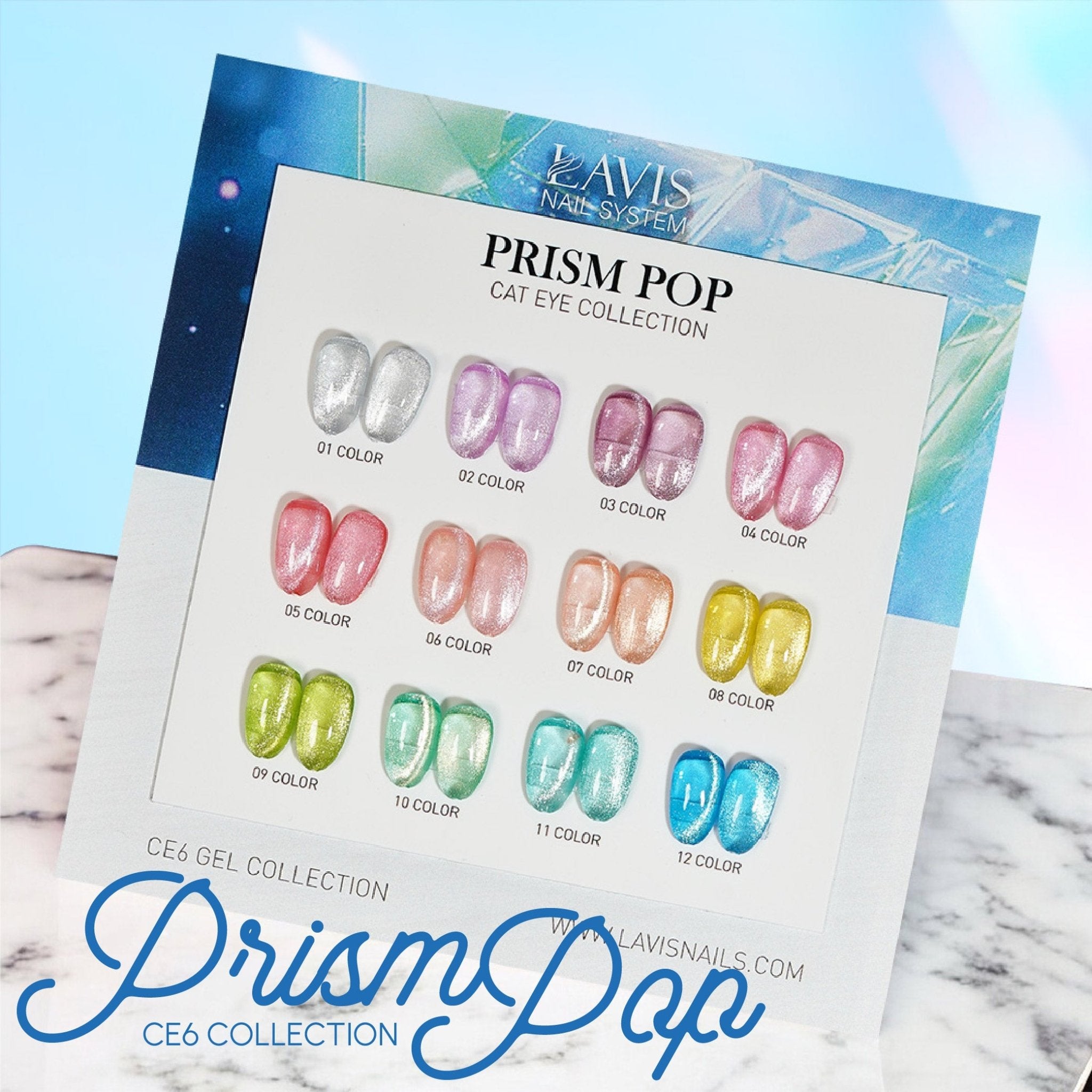 LAVIS Cat Eyes CE6 - Set 12 Colors (Ver2) - Gel Polish 0.5 oz - Prism Pop Collection - DTK Nail Supply
