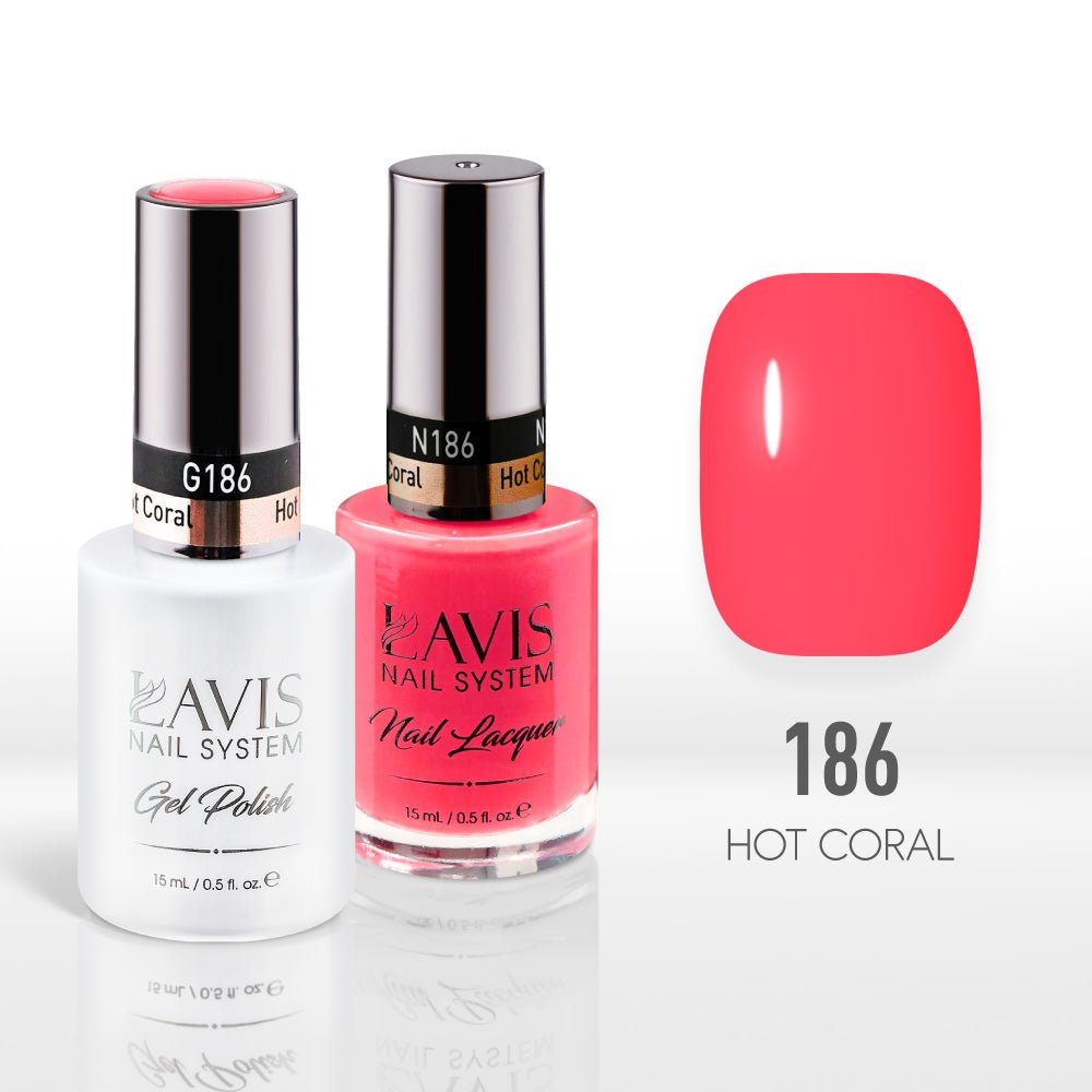 Lavis Gel Nail Polish Duo - 186 Hot Coral - DTK Nail Supply