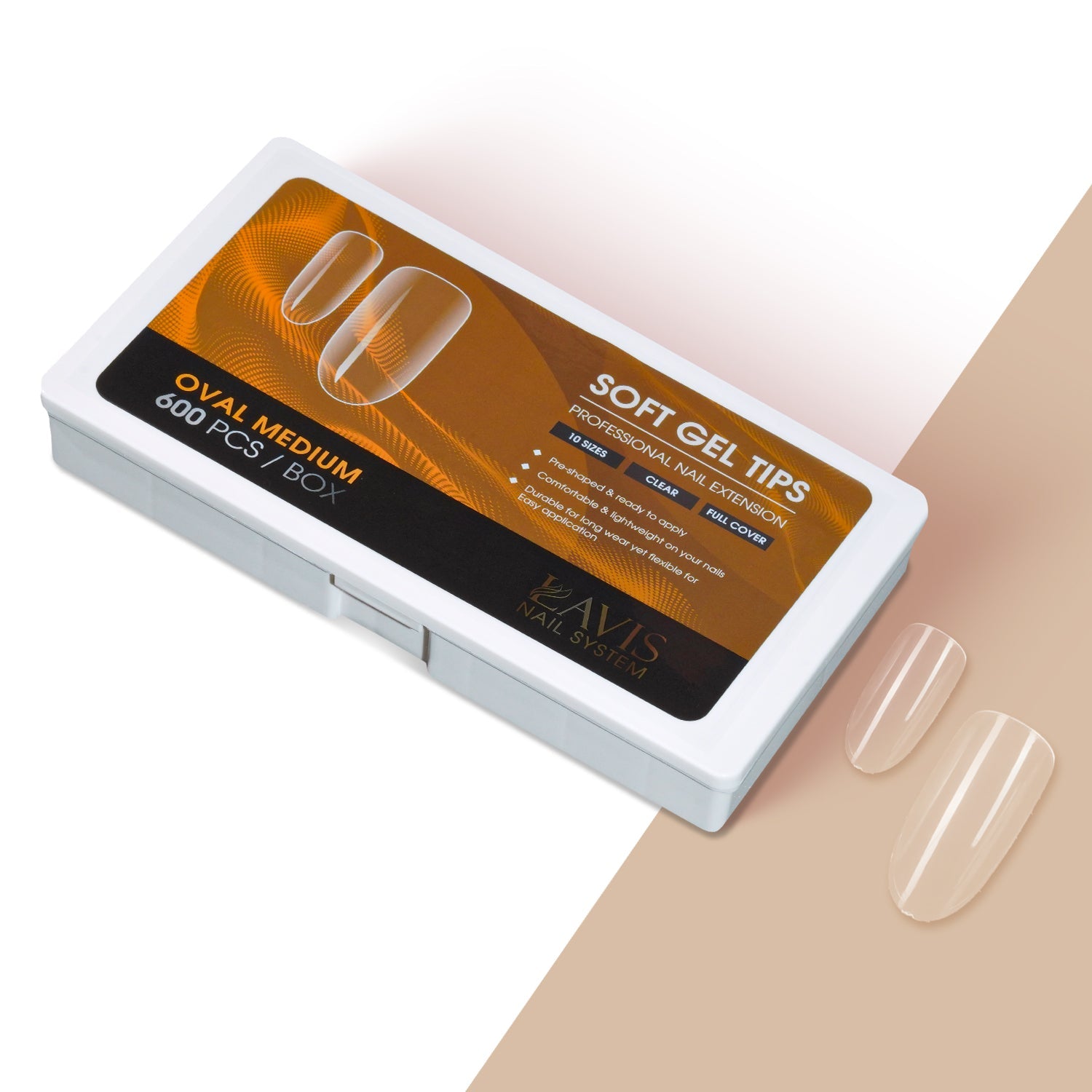 LAVIS Oval Medium - 10 Sizes Clear - Soft Gel Tips - DTK Nail Supply