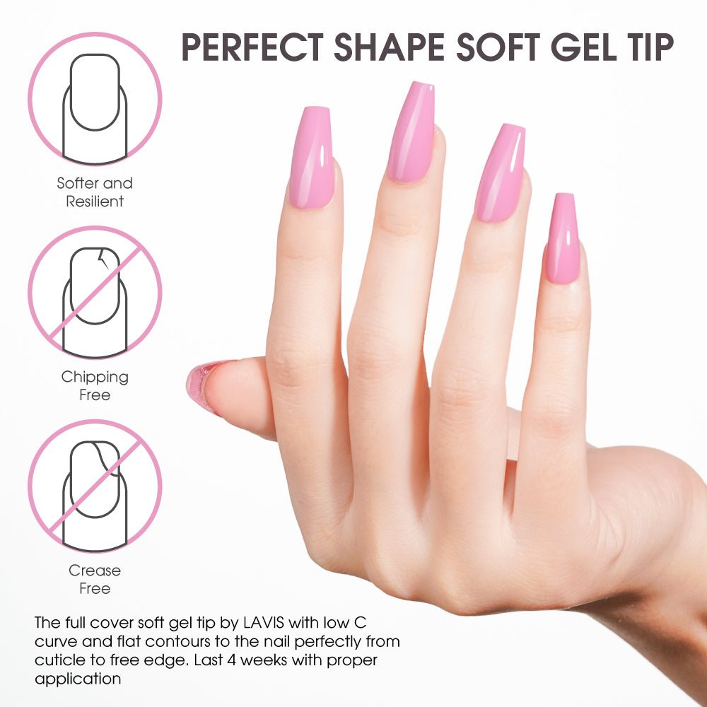LAVIS Perfect Coffin Medium - 14 Half Buffed - Soft Gel Tips - DTK Nail Supply