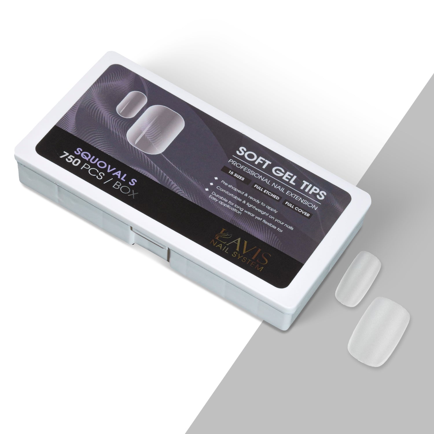LAVIS Squoval S - 15 Sizes Full Etched - Soft Gel Tips - DTK Nail Supply