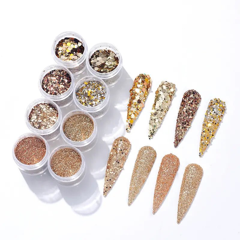 Mixed Chunky Nail Glitter Sequins - Set 6 - Gold/White - DTK Nail Supply
