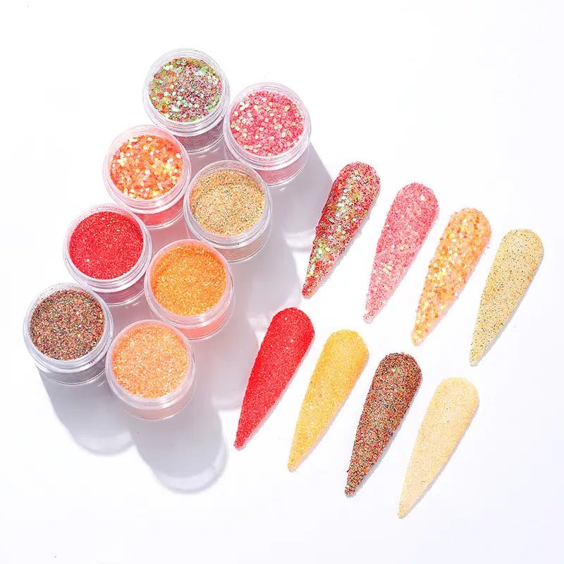Mixed Fine/Medium Nail Glitter Sequins - Set 2 - Orange/Gold - DTK Nail Supply