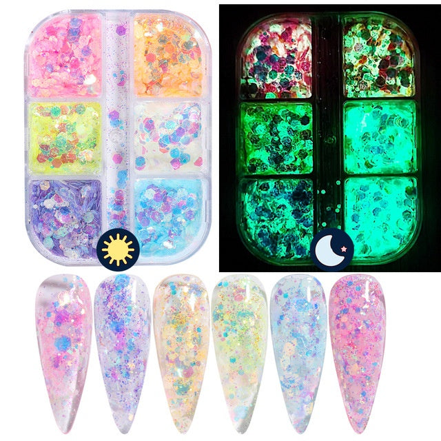 6 Grids of Glow in the Dark Sequins - 1909-20 - #12 by OTHER sold by DTK Nail Supply