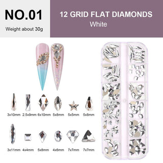  12 Grids Flat Diamonds Rhinestones #01 White by Rhinestones sold by DTK Nail Supply