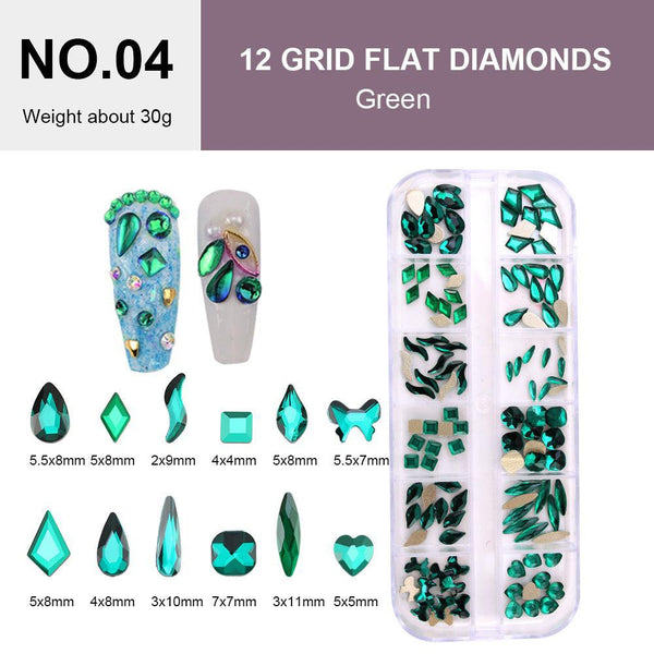 12 Grids Flat Diamonds Rhinestones #04 Green