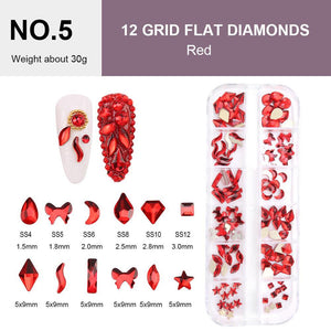 12 Grids Flat Diamonds Rhinestones #05 Red