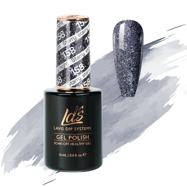 LDS Gel Polish 158 - Black, Glitter Colors - Starry, Starry Night