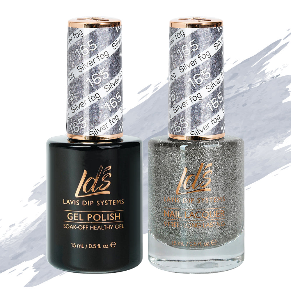 LDS Dipping Powder Nail - 165 Silver Fog - Glitter, Silver Colors