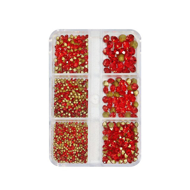 6 Grids Sharp Diamond Red Glass Rhinestones #09