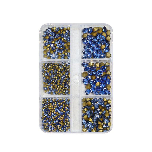 6 Grids Sharp Diamond Blue Glass Rhinestones #04