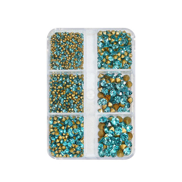 6 Grids Sharp Diamond Cyan Glass Rhinestones #08