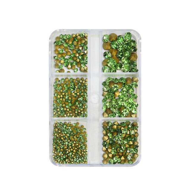 6 Grids Sharp Diamond Green Glass Rhinestones #07