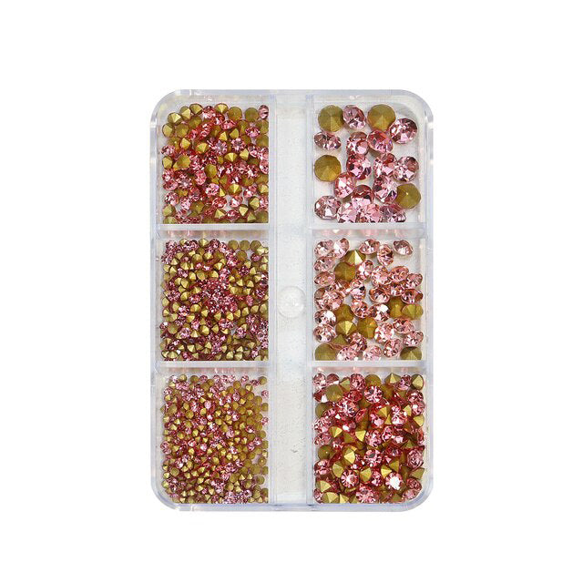 6 Grids Sharp Diamond Pink Glass Rhinestones #06