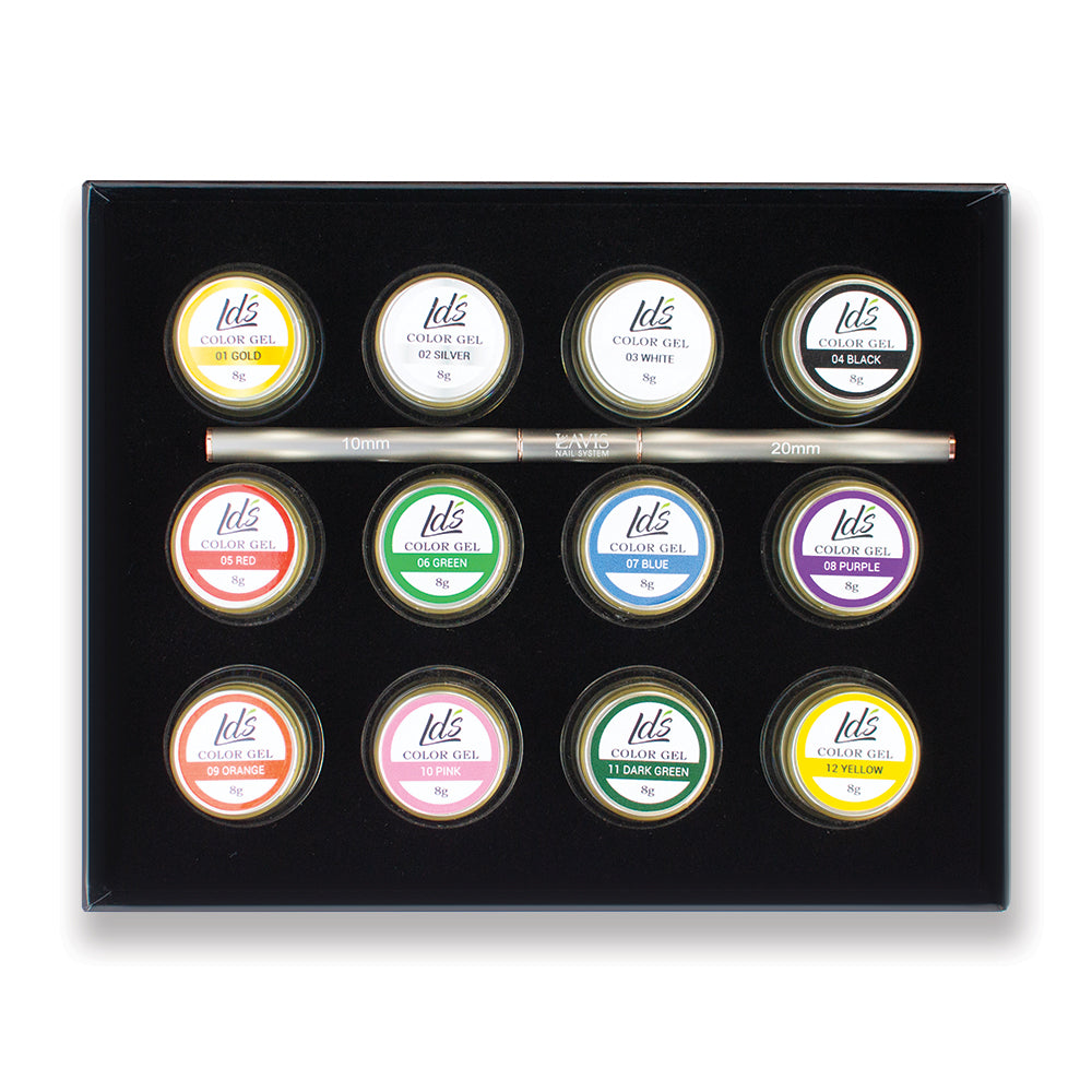 LDS Painting Gel Nail Art Set: 01-12 + 1 LAVIS Double Head Liner Nail Art Brush by LDS sold by DTK Nail Supply