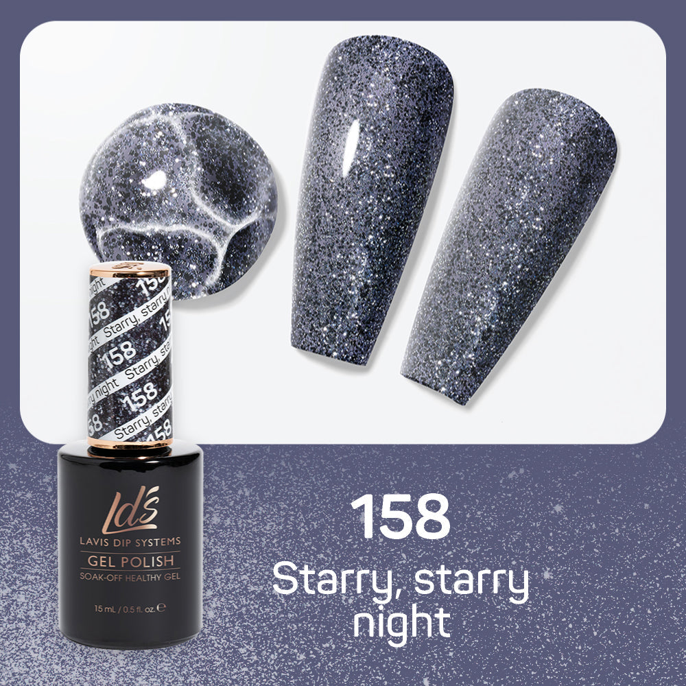 LDS Gel Polish 158 - Black, Glitter Colors - Starry, Starry Night