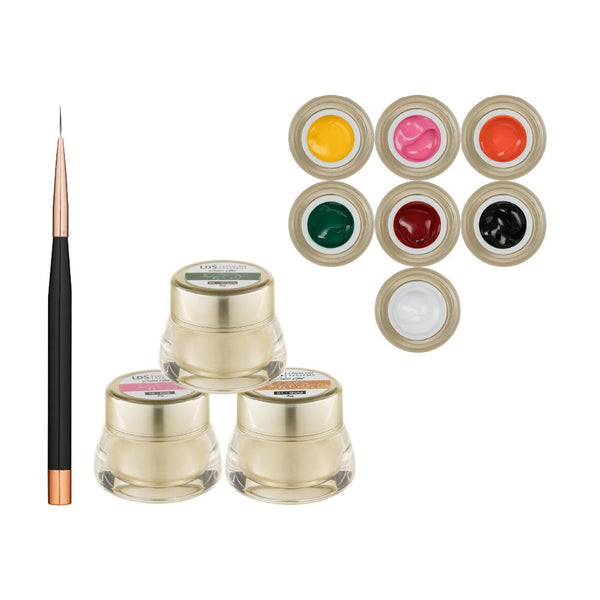 LDS Draw Painting Gel Nails Polish Nail Art Kit (03, 04, 05, 06, 09, 10, 12 and 1 Liner Brush) by LDS sold by DTK Nail Supply