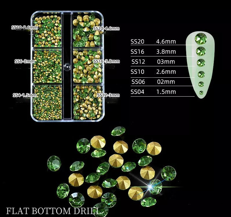 6 Grids Sharp Diamond Green Glass Rhinestones #07