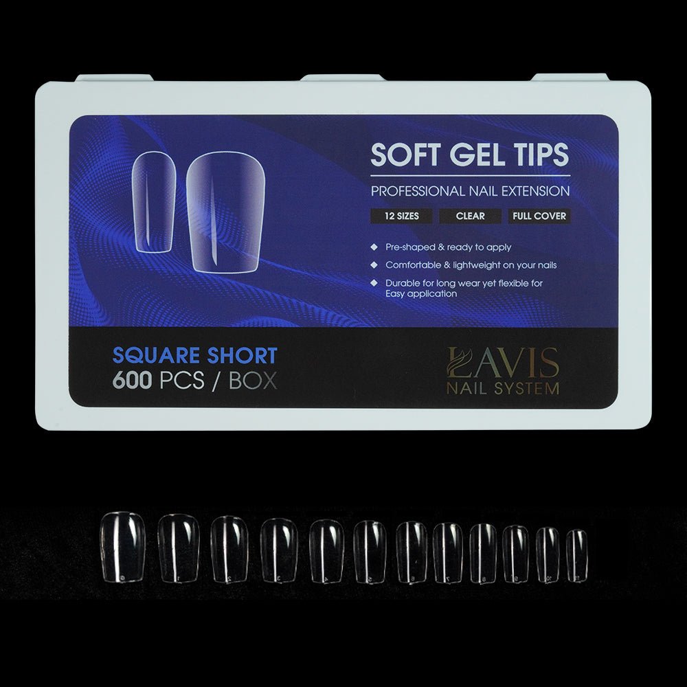 LAVIS Square Short - 12 Sizes Clear - Soft Gel Tips - DTK Nail Supply