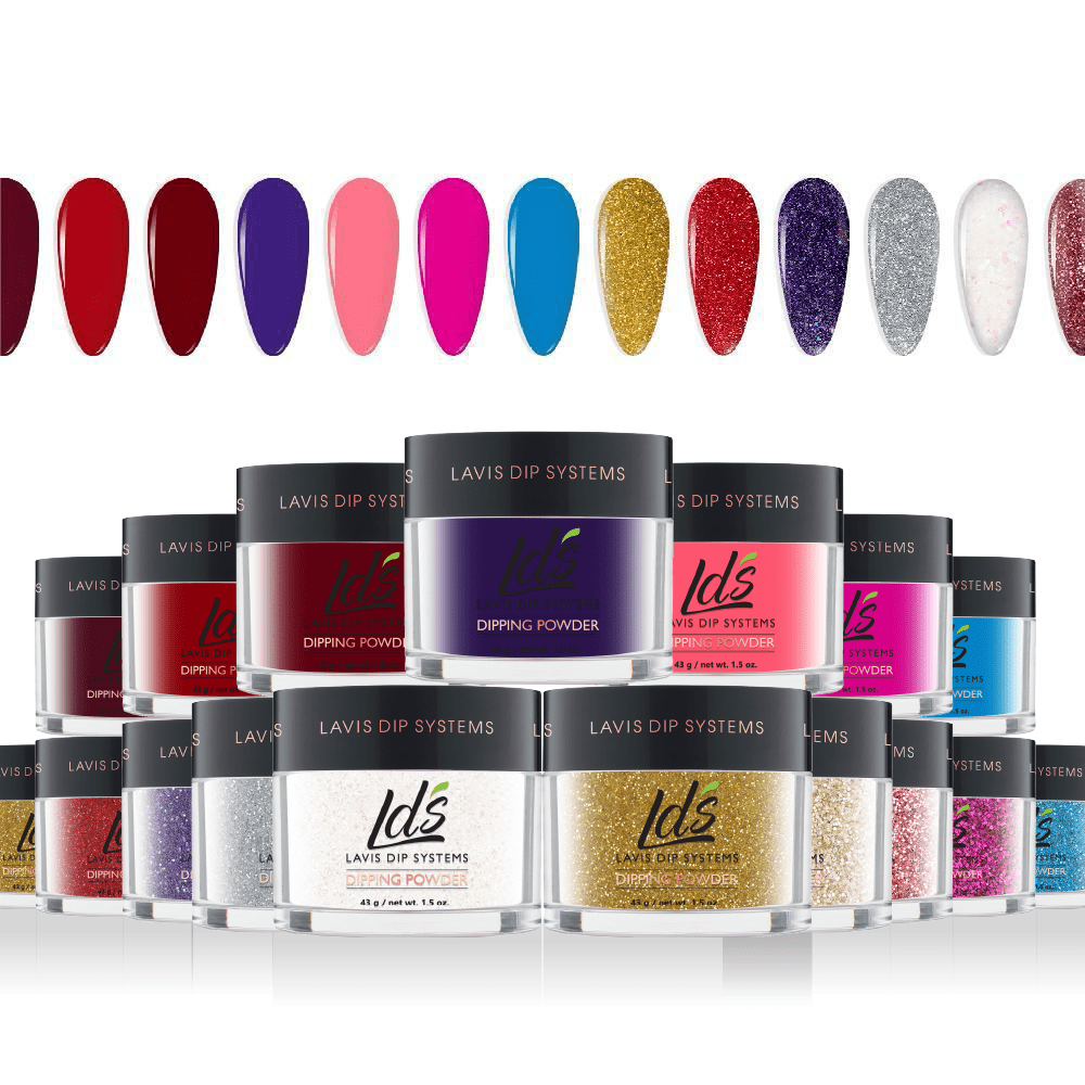 LDS Dipping Powder Color 1.5oz/ea - Ombre Glitter Kit 1 (17 Colors): 013, 023, 033, 079, 086, 087, 120, 162 - 171 - DTK Nail Supply