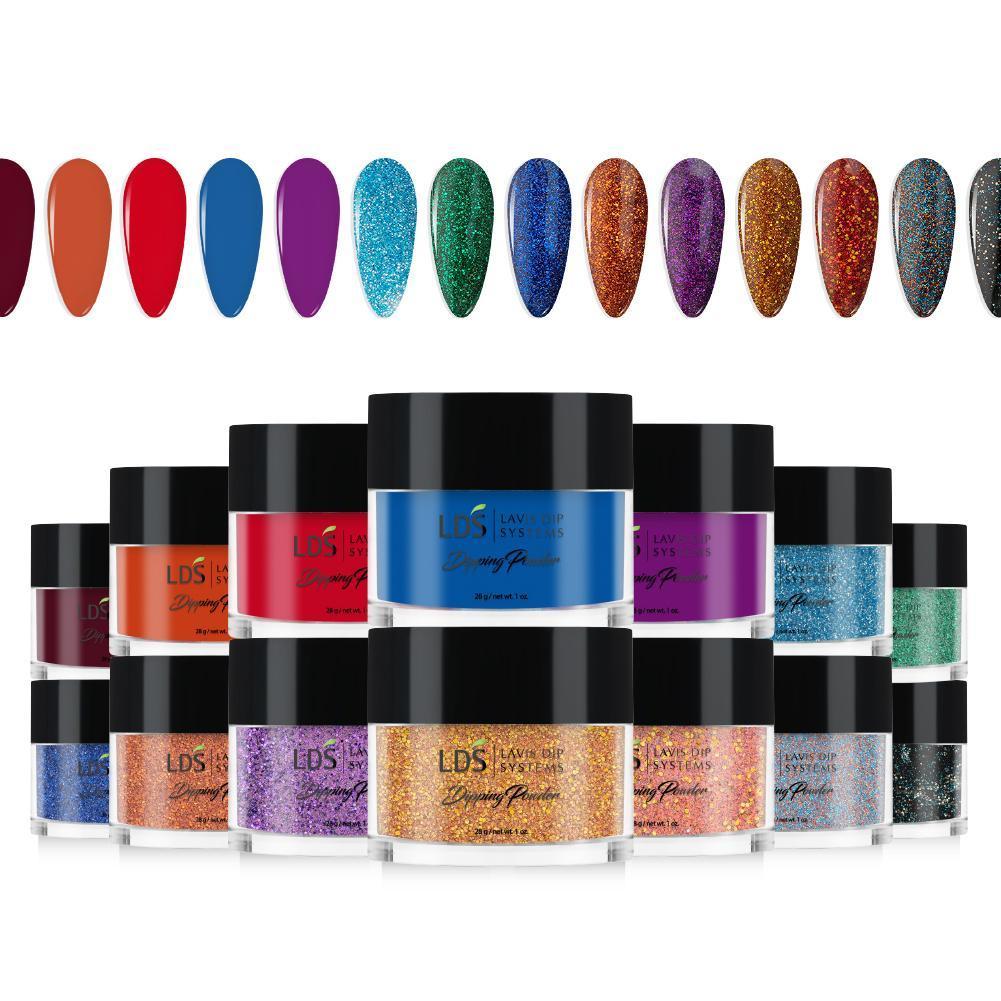 LDS Dipping Powder Color 1oz/ea - Ombre Glitter Kit 2 (14 Colors): 13, 37, 42, 111, 113, 161, 172 - 179 - DTK Nail Supply