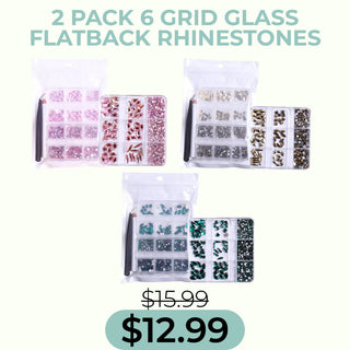 2 Pack 6 Grid Glass FlatBack Rhinestones