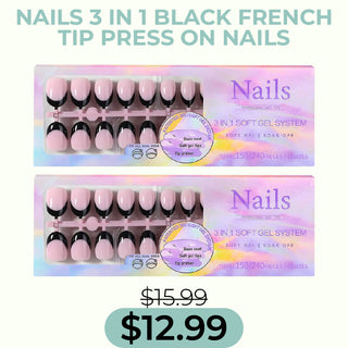 Nails 3 In 1 Black French Tip Press On Nails