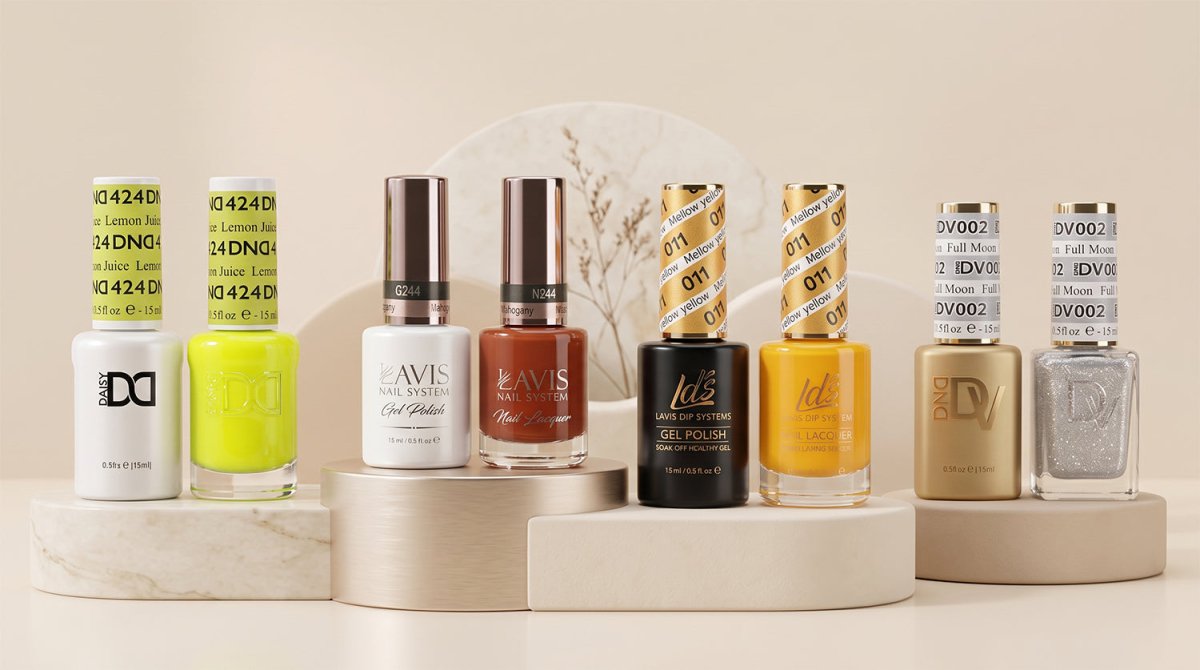 Gel & Lacquer Duo - Yellow & Orange & Gold & Silver - DTK Nail Supply