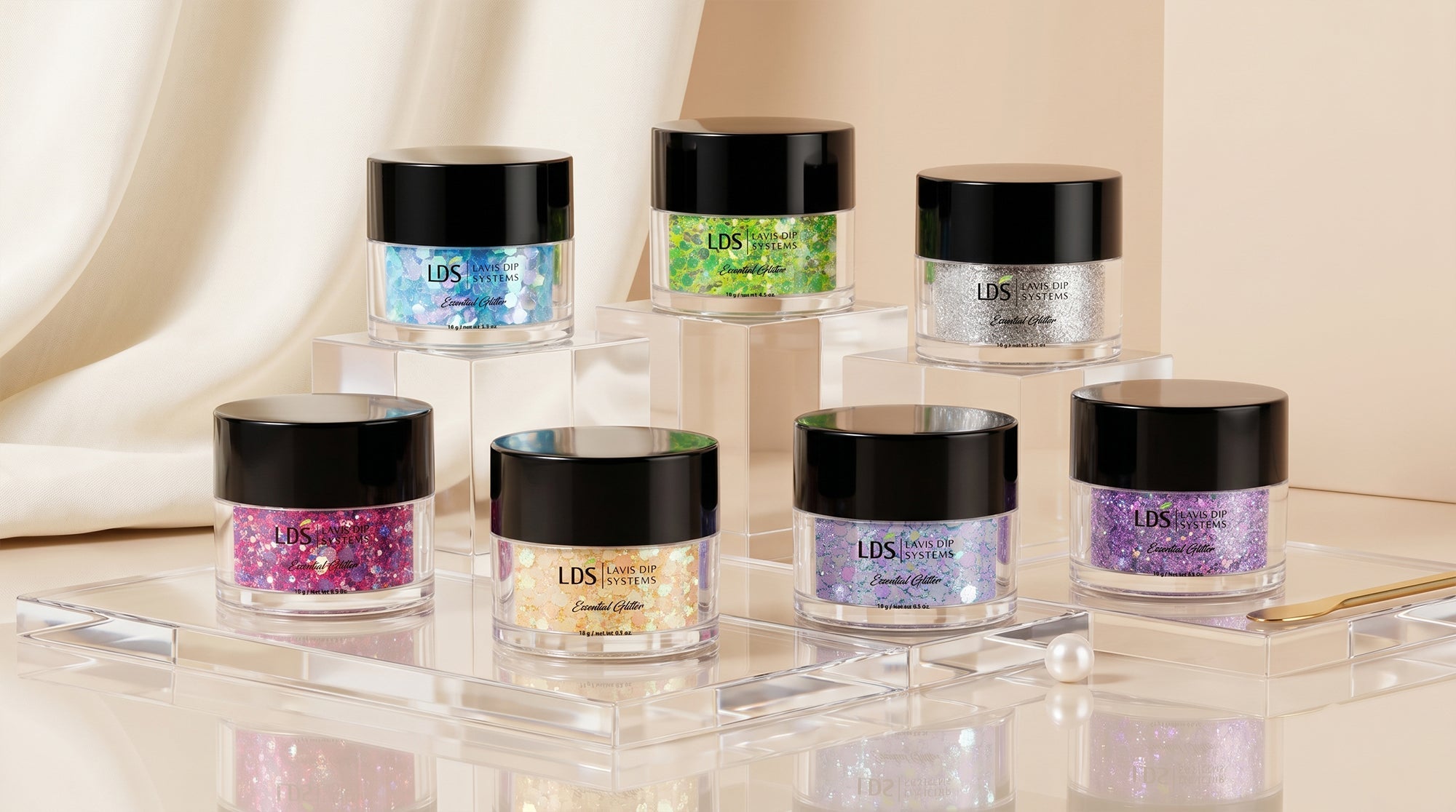 LDS GLITTER ACRYLIC & DIPPING POWDER COLORS - 1oz - DTK Nail Supply