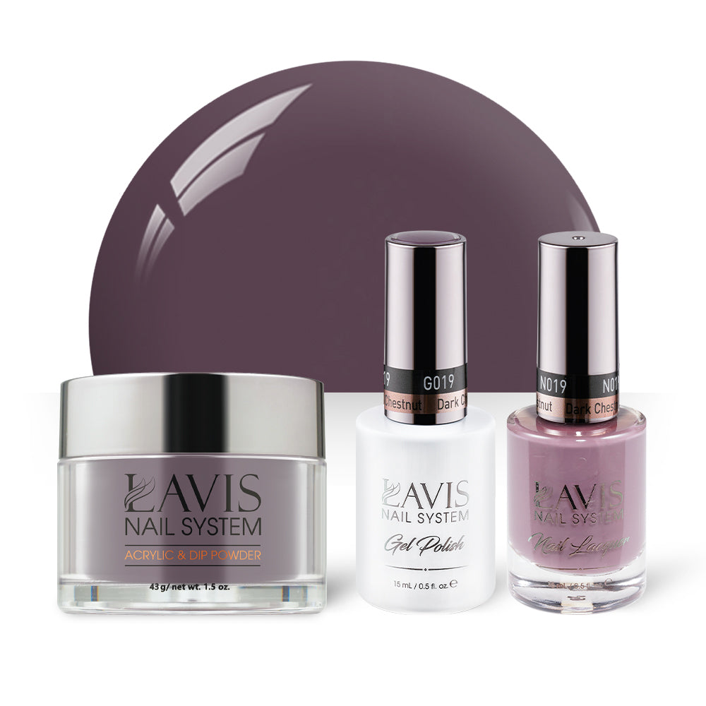  LAVIS 3 in 1 - 019 Dark Chestnut - Acrylic & Dip Powder, Gel & Lacquer by LAVIS NAILS sold by DTK Nail Supply