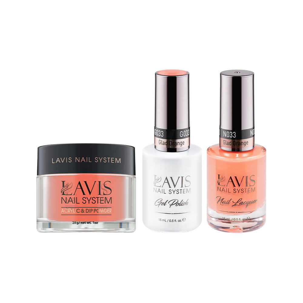  LAVIS 3 in 1 - 033 Glad Orange - Acrylic & Dip Powder, Gel & Lacquer by LAVIS NAILS sold by DTK Nail Supply
