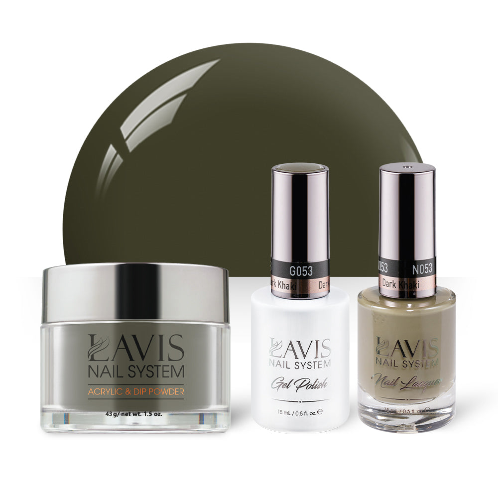  LAVIS 3 in 1 - 053 Dark Khaki - Acrylic & Dip Powder, Gel & Lacquer by LAVIS NAILS sold by DTK Nail Supply