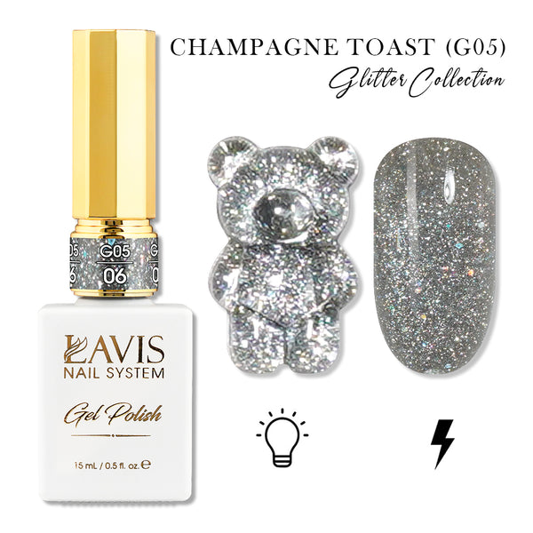 LAVIS Glitter G05 - 06 - Gel Polish 0.5oz - Champagne Toast Glitter Collection by LAVIS NAILS sold by DTK Nail Supply