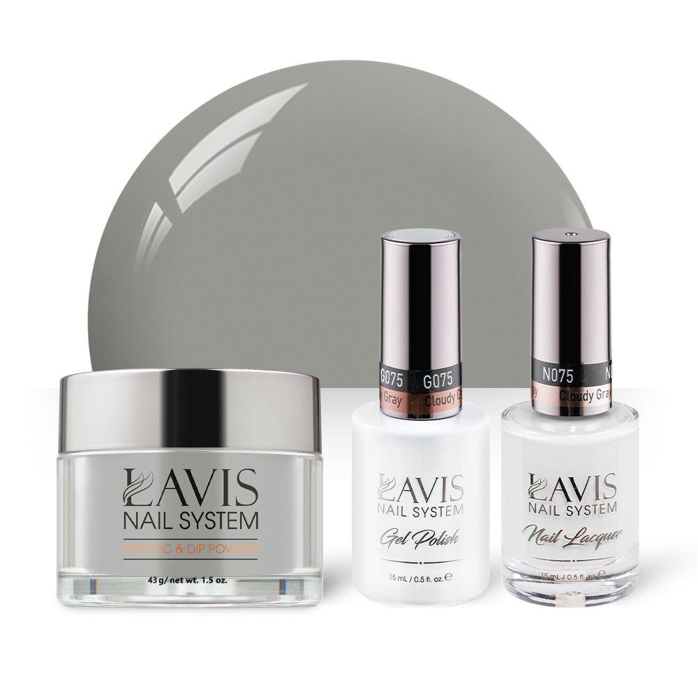  LAVIS 3 in 1 - 075 Cloudy Gray - Acrylic & Dip Powder, Gel & Lacquer by LAVIS NAILS sold by DTK Nail Supply
