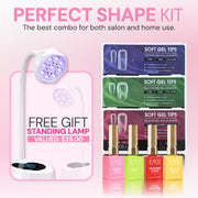 LAVIS Perfect Shape Kit Soft Gel Tips Coffin, Square, Almond Medium + Set 4 Base Top Gels + FREE LAVIS Mini UV LED Standing Nail Lamp 27W