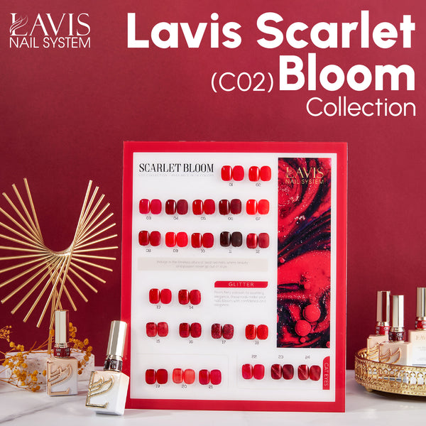 LAVIS C02 - Set 24 Color - Gel Polish 0.5 oz - Scarlet Bloom Collection