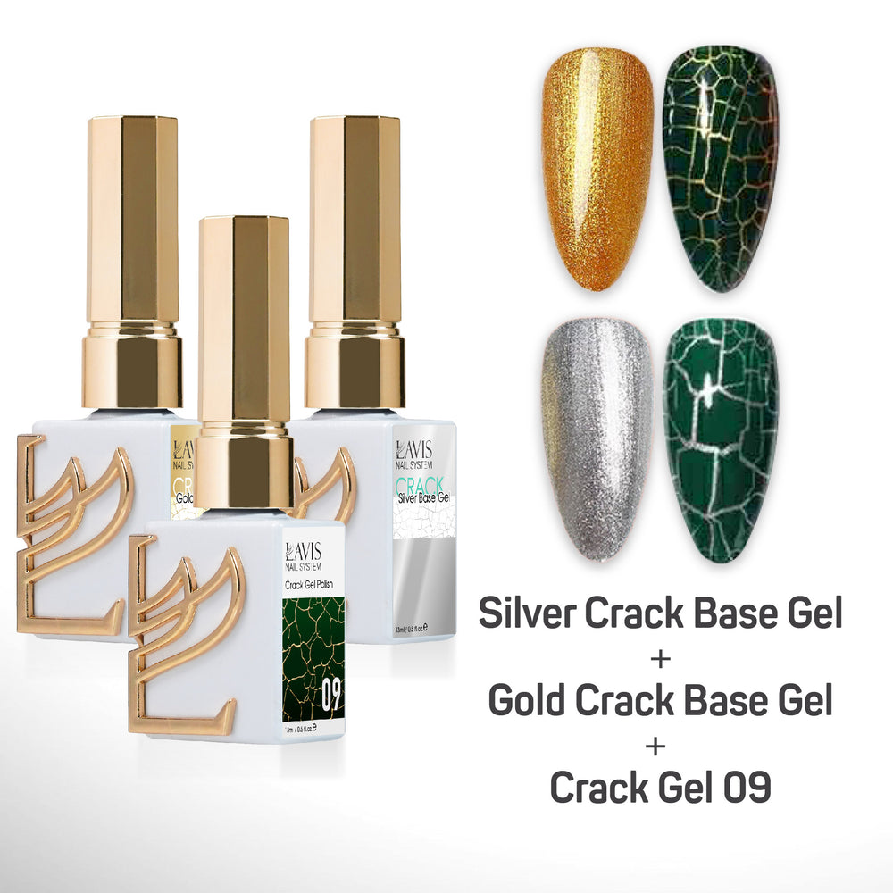 LAVIS Crack Gel 09 + Silver Crack Base Gel + Gold Crack Base Gel - 0.5 oz