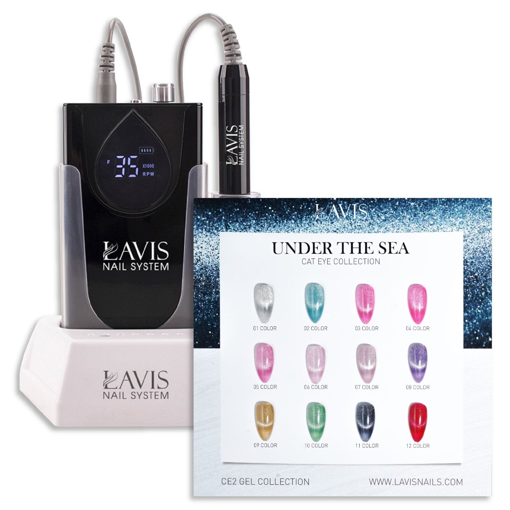 1 Lavis Nail Drill Black & 1 Set Under The Sea Cat Eye Collection (12 colors) - DTK Nail Supply
