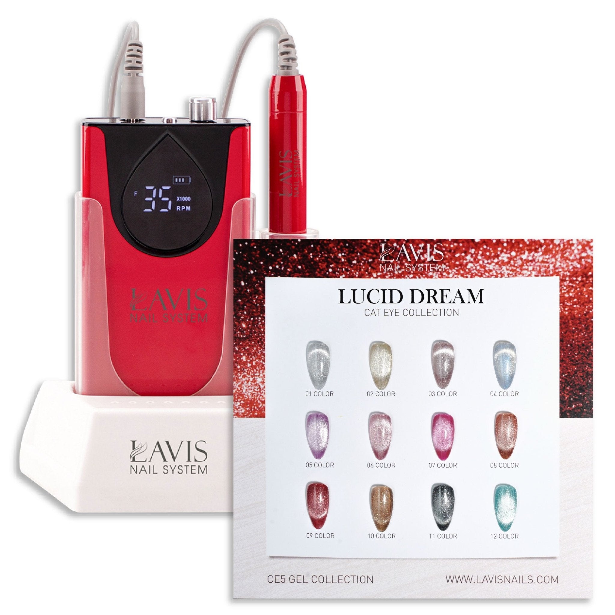 1 Lavis Nail Drill Red & 1 Set Lucid Dream Cat Eye Collection (12 colors) - DTK Nail Supply