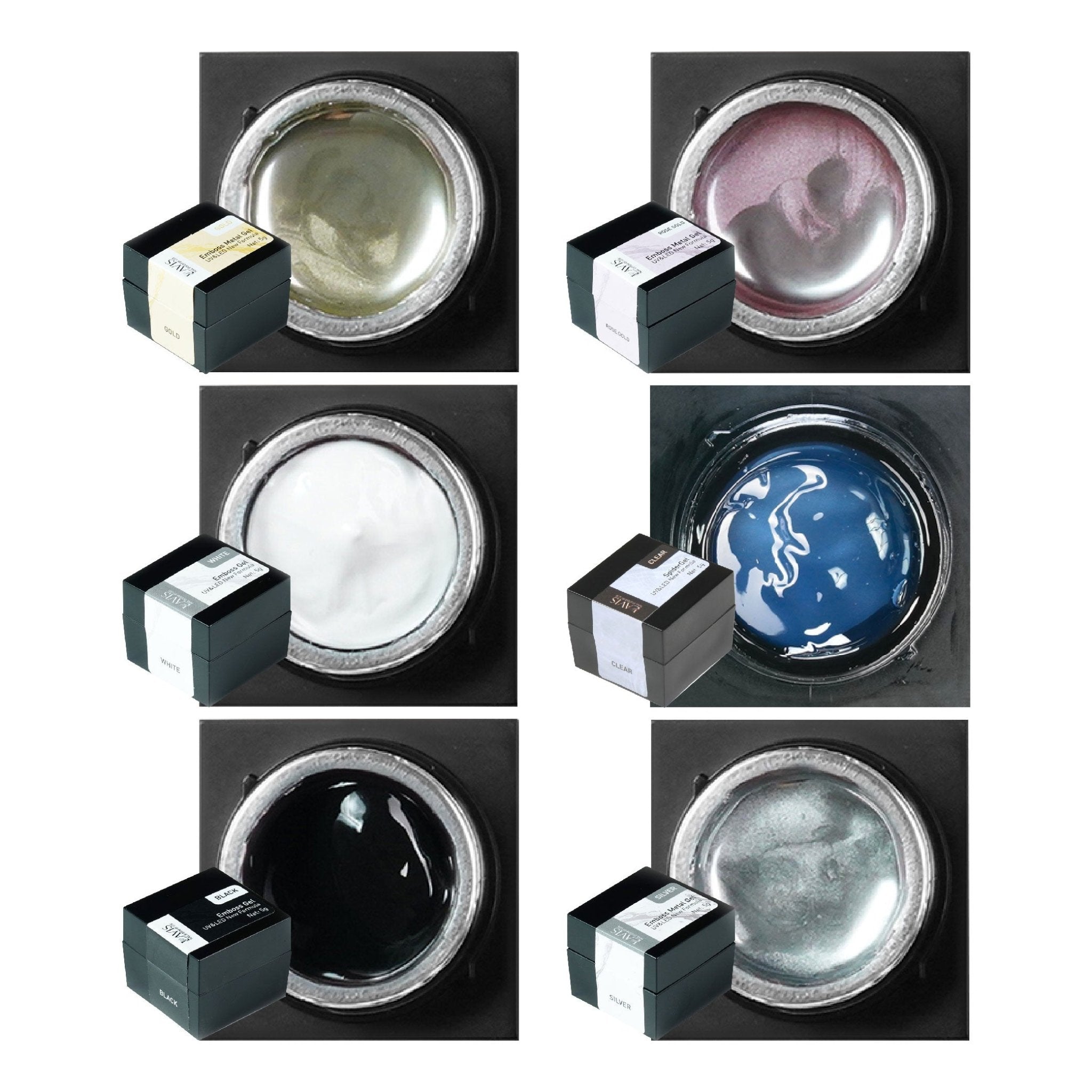 1 set Lavis emboss gel (6colors) - DTK Nail Supply