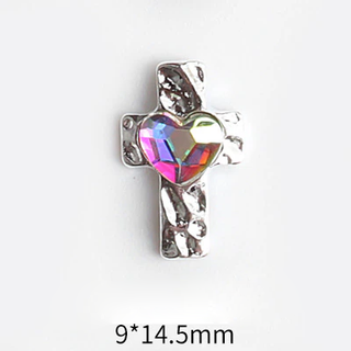 #40 Aurora LX2 #032-040 2PCS Heart Cross Silver Charm by Nail Charm sold by DTK Nail Supply