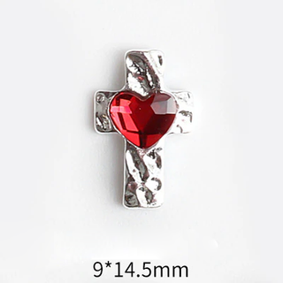 #34 Red LX2 #032-040 2PCS Heart Cross Silver Charm by Nail Charm sold by DTK Nail Supply