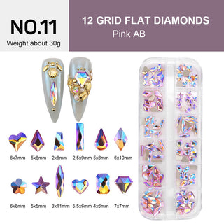  12 Grids Flat Diamonds Rhinestones #11 Pink AB by Rhinestones sold by DTK Nail Supply