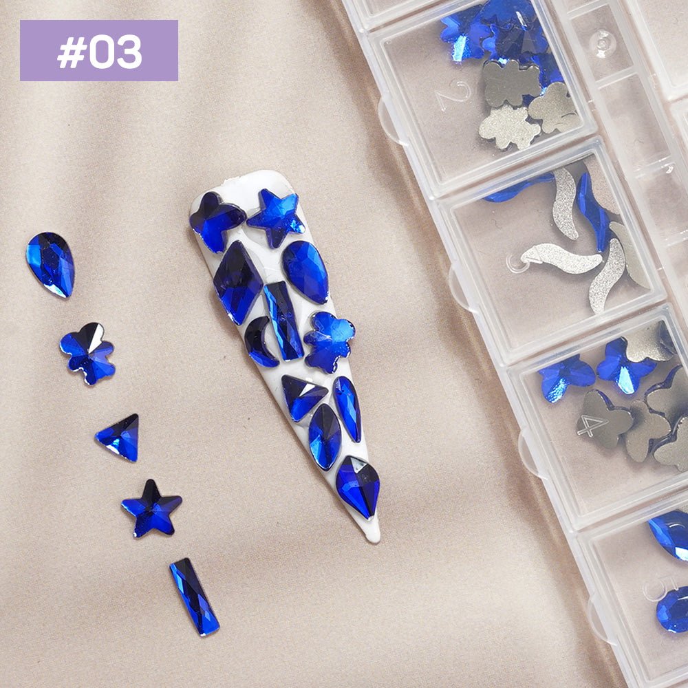 12 Grids Flat Diamonds Rhinestones 03 Blue - DTK Nail Supply
