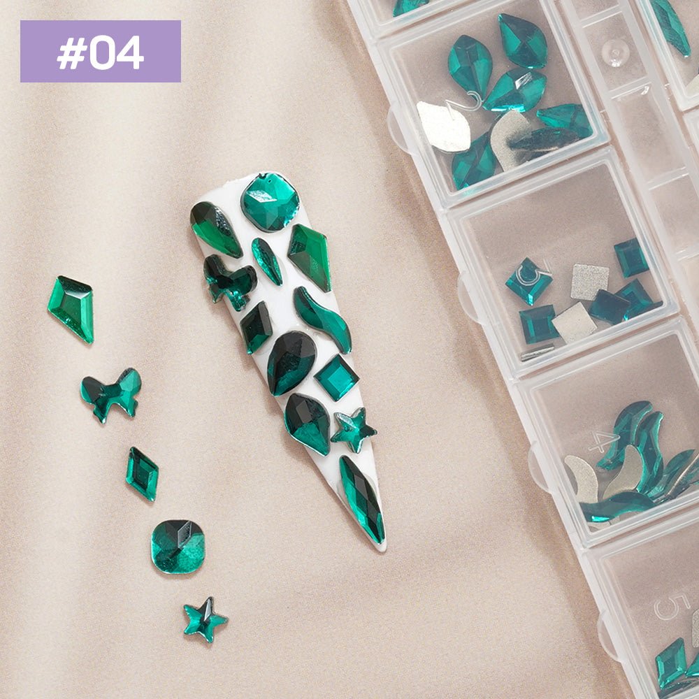 12 Grids Flat Diamonds Rhinestones 04 Green - DTK Nail Supply