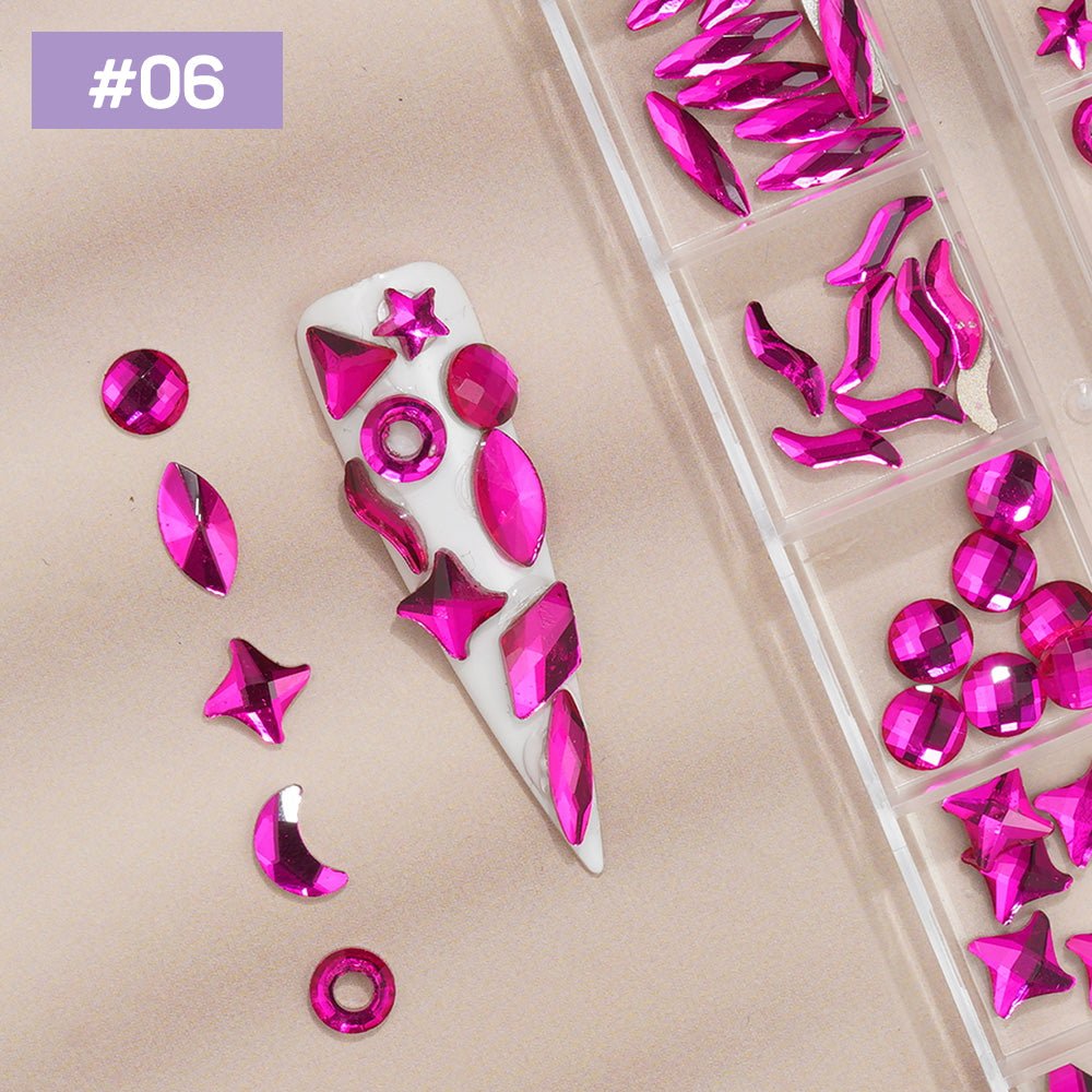 12 Grids Flat Diamonds Rhinestones 06 Rose Red - DTK Nail Supply
