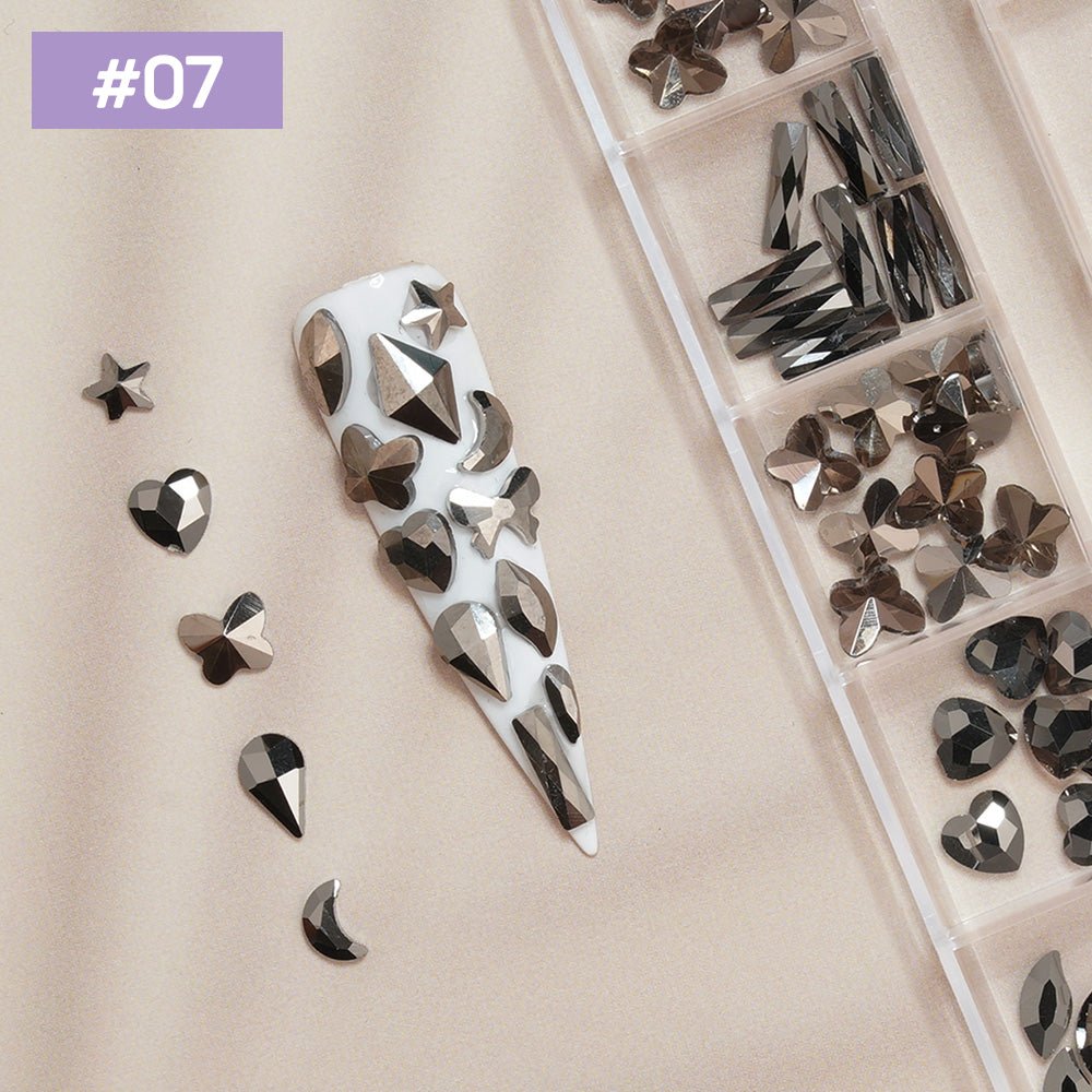 12 Grids Flat Diamonds Rhinestones 07 Mine Black - DTK Nail Supply